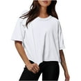 thumbnail image 1 of Stamzod Women Drop Shoulder Round Neck Oversized Crop Tops Workout Tops Tees, 1 of 5