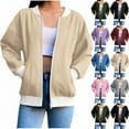 thumbnail image 1 of Stamzod Women Jacket with Pocket Solid Color Crewneck Long Sleeve Zip Up Jackets Casual Athletic Fall Coats Women's Clothing Beige M, 1 of 4