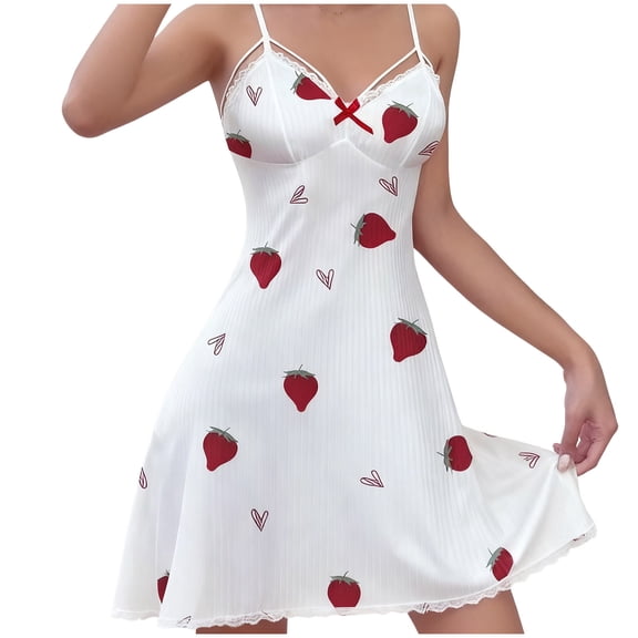 Stamzod Women Nightgown for Valentine's Day V Neck Lover Heart Lace Patchwork Sleep Dress Casual Sleeveless Spaghetti Strap Sleepwear for Women White R XXL