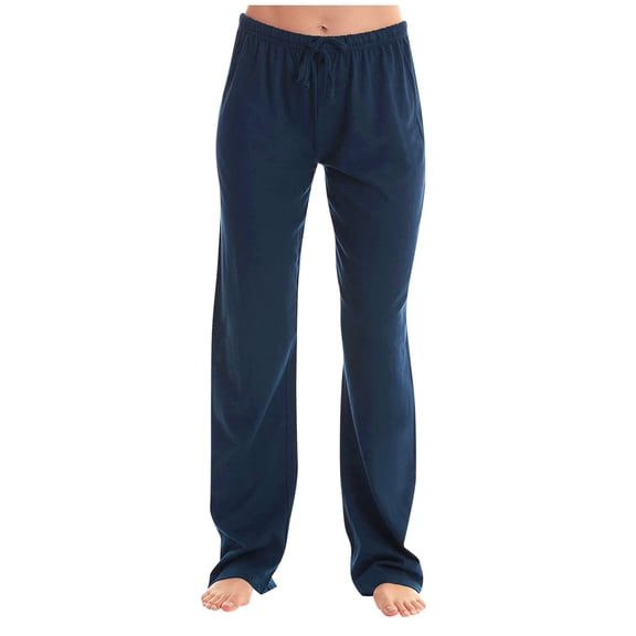 Stamzod Women Pants Fashion Solid Color Summer Elastic Waist Drawstring Casual Pants Loungewear Plus Size Straight Leg Trousers Pants for Women Navy XXXL
