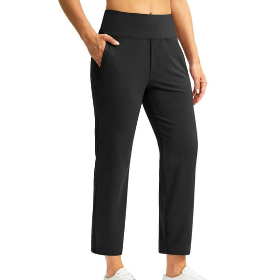 Stamzod Women'S Yoga Pants with Pocket Solid Color Elastic Waist Straight Workout Pants Women Activewear Casual Loose Athletic Pants for Women Black M