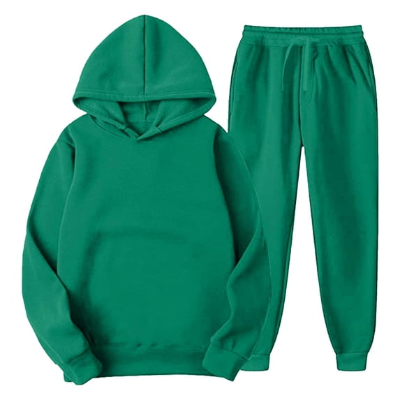 Stamzod Women Sets Clearance 2 Piece Outfits Pants Leisure Tops Sets Hooded Solid Color Fleece Long Sleeve Long Pants Drawstring With Pocket Tracksuit Suits