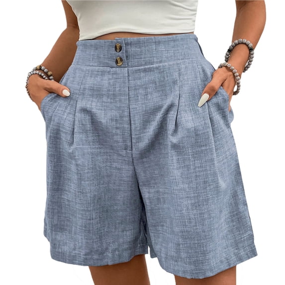 Stamzod Women Shorts 2026 Summer High Waist Pleated Shorts Business Casual Work Trouser Shorts Beach Cruise Outfits Light Blue M