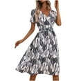 thumbnail image 1 of Stamzod Women's 2025 Summer Casual Dress Short Sleeve Boho Ditsy Floral Print Midi Dress Deep V Neck Waist Vintage Beach Sundress Black L, 1 of 7