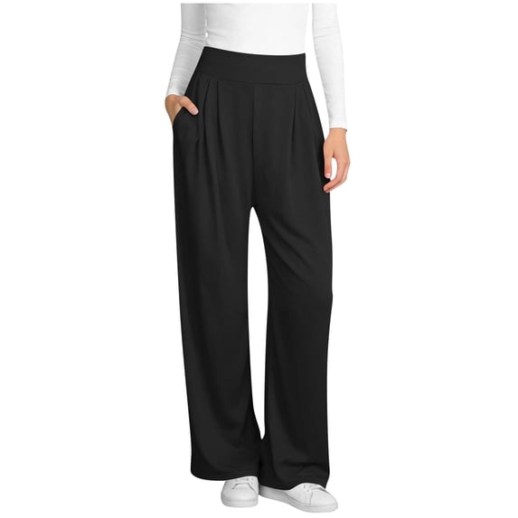 Stamzod Women's Baggy Sweatpants Solid Color Elastic Waist Summer Workout Pants Women Casual Loose Plus Size Trousers with Pocket Black L