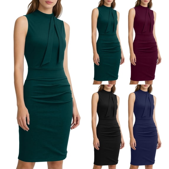 Stamzod Women's Bodycon Pencil Dress 2026 Sleeveless Work Dresses Elegant Office Business Midi Dress Army Green L