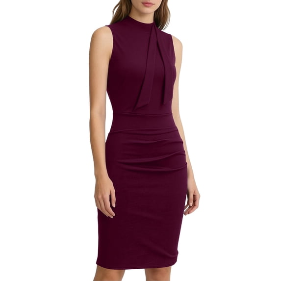 Stamzod Women's Bodycon Pencil Dress 2026 Sleeveless Work Dresses Elegant Office Business Midi Dress Wine L