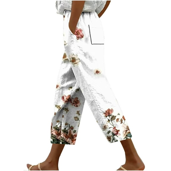 Stamzod Women's Capri Pants Fashion Graphic Printing Summer Elastic Waist Cropped Pants Daily Casual Loose Plus Size Capris for Women Multicolor D XXL