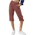 thumbnail image 1 of Stamzod Women's Capri Pants Summer High Waist Straight Cropped Pants Casual Loose Plus Size Capris for Women with Pocket Wine L, 1 of 4