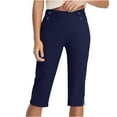 thumbnail image 1 of Stamzod Women's Capri Pants Summer Solid Color Elastic Waist Straight Plus Size Capris with Pocket Casual Slim Fit Stretch Yoga Cropped Pants for Women Navy C L, 1 of 6