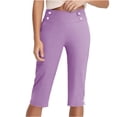 thumbnail image 1 of Stamzod Women's Capri Pants Summer Solid Color Elastic Waist Straight Plus Size Capris with Pocket Casual Slim Fit Stretch Yoga Cropped Pants for Women Purple C M, 1 of 6