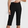 thumbnail image 1 of Stamzod Women's Capri Pants Summer Solid Color Elastic Waist Straight Plus Size Capris with Pocket Casual Slim Fit Stretch Yoga Cropped Pants for Women Black C XL, 1 of 6