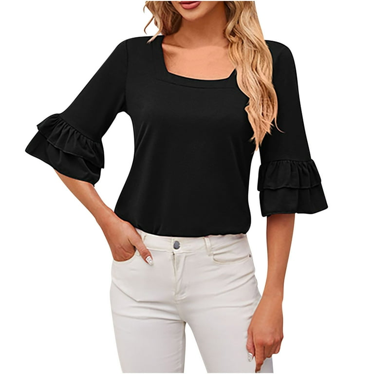 Ruffled Sleeves Solid Color Loose T-Shirt Ruffled Sleeves Solid Color Loose T-Shirt