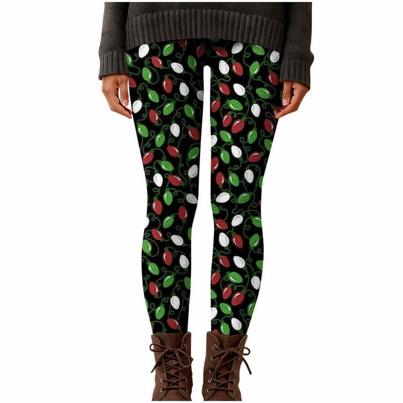Stamzod Women's Christmas Leggings 2025 Trendy Fashion Xmas Print Yoga Pants Plus Size Women's Leggings for Running Gym Workout Green XXL
