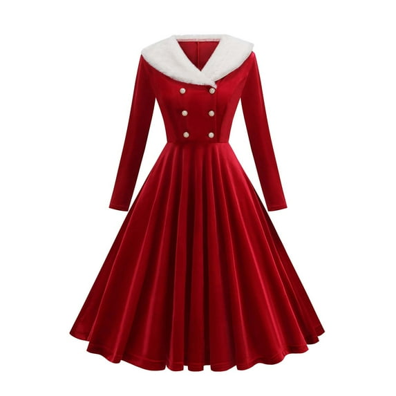 Stamzod Women's Christmas formal Wedding Guest Dress Long Sleeve Cocktail Swing Dresses Vintage Xmas Holiday Elegant Dresses for Women Red B XL