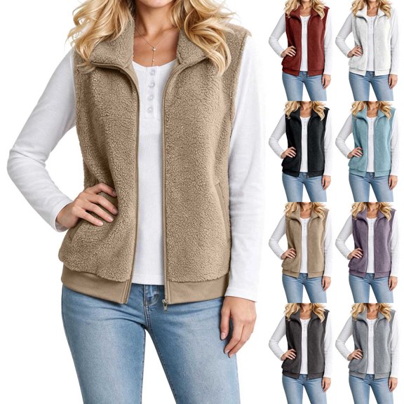 Stamzod Women's Coats, Jackets & Vests Winter Sleeveless Sherpa Fleece Vest with Pocket Dressy Casual Plus Size Womens Clothing