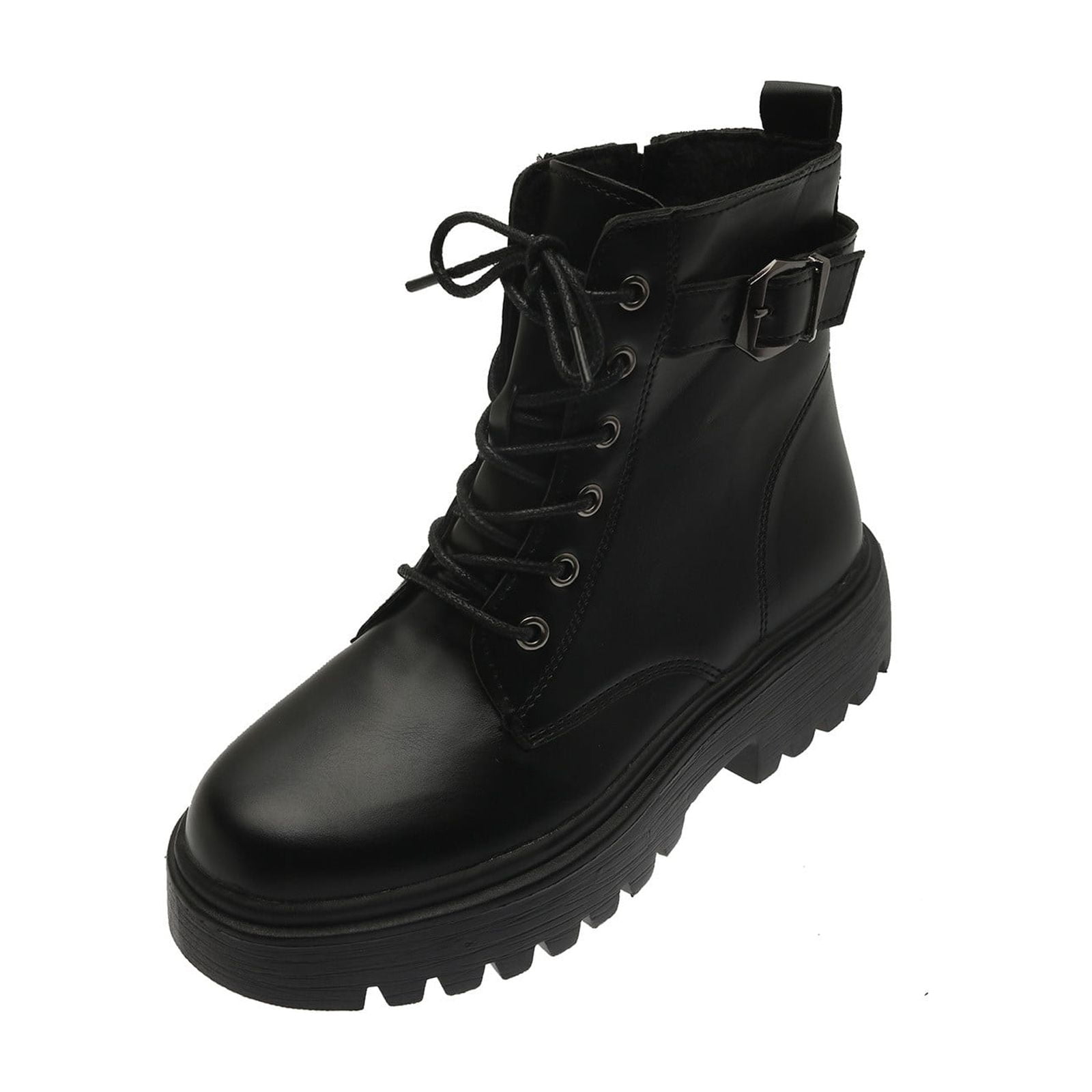 Stamzod Women's Combat Boots Clearance Women Shoes Hasp Mid Heel Flat