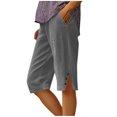 thumbnail image 1 of Stamzod Women's Corduroy Capri Pants Solid Color Straight Summer Crop Pants Beach Vacation Clothes Casual Capris for Women with Pockets Gray XXL, 1 of 1