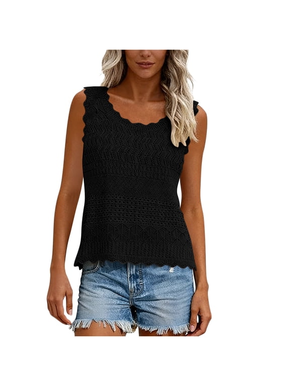 Women's Crochet Tank Tops 2026 Summer Boho Sleeveless Cute Knit Sweater Vest Trendy Beach Vacation Clothes Black XXL