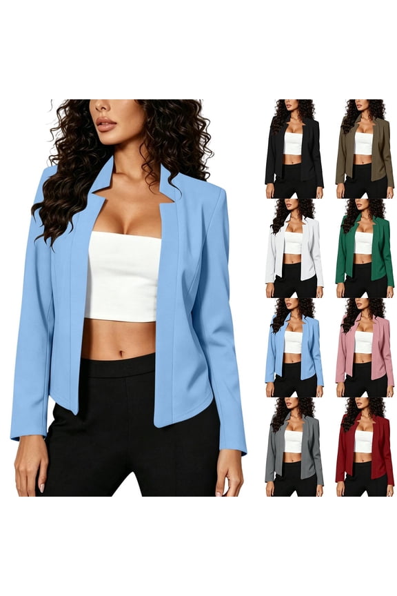 Women's Cropped Jacket 2026 Business Casual Long Sleeve Dress Jackets Office Work Fitted Blazers for Women Brown XXL