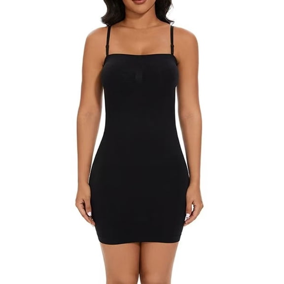 Stamzod Women's Dresses Summer Plus Size Spaghetti Strap Slip Dress Body Shaping Bottom Dresses for Women Black XXL