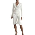 thumbnail image 1 of Stamzod Women's Fall Wedding Guest Dresses V Neck A Line Cocktail Dresses Ruched Long Sleeve Dressy Dresses for Women White S, 1 of 7