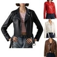 thumbnail image 1 of Stamzod Women's Fashion Motorcycle Jacket Solid Color Long Sleeve Cropped Leather Jacket Women Casual Outerwear Coats Red D L, 1 of 6