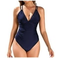 thumbnail image 1 of Stamzod Women's Fashion One Piece Bathing Suit V Neck Ruched Vacation Swimsuits Crisscross Back Summer Swim Suits for Women 2026 Navy-1 XL, 1 of 3