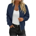 thumbnail image 1 of Stamzod Women's Fashion Zip Up Jacket Solid Color Long Sleeve Cropped Jacket Women Casual Fall Coats with Pocket Navy F M, 1 of 9