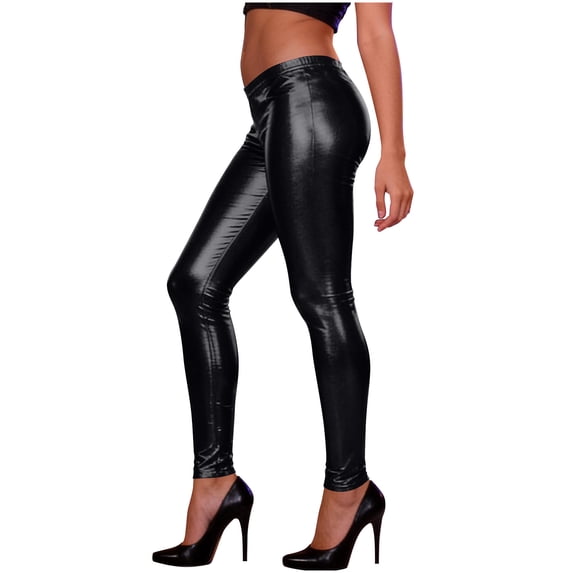 Stamzod Women's Faux Leather Leggings High Waisted Tummy Control Stretch Pants Dressy Shiny Slim Fit Jeggings Black Free Size