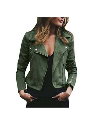 Women's Faux Suede Faux Leather Moto Jacket Slim Cropped Zipper