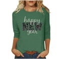 thumbnail image 1 of Stamzod Women's Happy New Year Shirts Loose Casual New Year Eve Holiday T-Shirt Round Neck 3/4 Length Sleeve Womens Tops Army Green S, 1 of 6