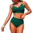 thumbnail image 1 of Stamzod Women's High Waisted Bikini Sets Matel Tummy Control Swimsuits Twist Front Two Piece Bathing Suits Green B XXL, 1 of 5