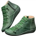 thumbnail image 1 of Stamzod Women's Low-heeled Ankle Boots Clearance Women Casual Flat Leather Retro Lace-Up Boots Side Zipper Plus Shoe Boots Green 37, 1 of 5