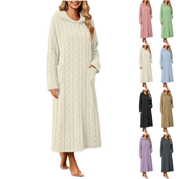 Stamzod Women's Nightgowns & Sleepshirts Winter Warm Comfy Hooded Pajama Dress Casual Loose Long Night Dress for Women XL