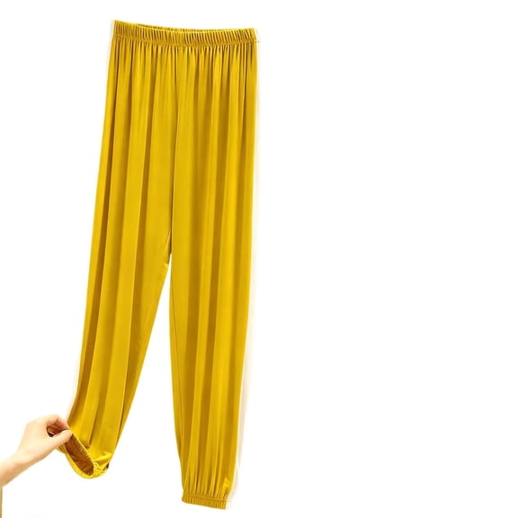 Stamzod Women's Pajama Bottoms Solid Color Summer Sleep Baggy Pants Casual Elastic Waist Pajamas for Women Yellow B L