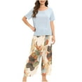 thumbnail image 1 of Stamzod Women's Pajama Set 2 Peice Women Lounge Sets Solid Color Loose Pullover Tops Round Neck Short Sleeve Cropped Wide-Leg Pants Print Large Size Sleepwear, 1 of 3