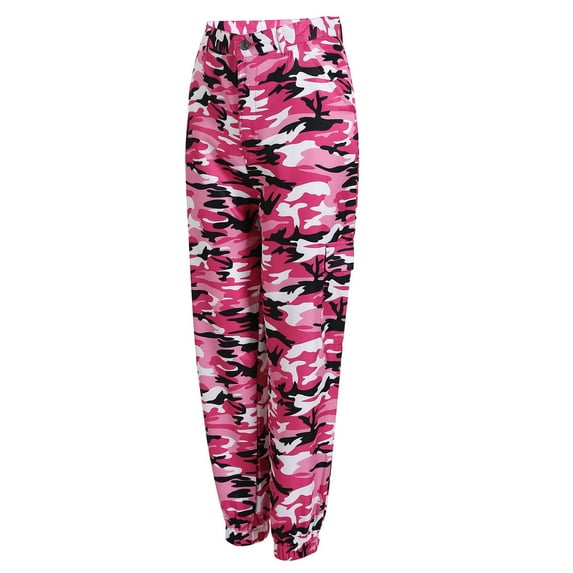 Stamzod Women's Pants Fashion Camouflage Printing Summer Bound Feet Trousers with Pocket Comfy Loose Casual Pants for Women Hot Pink M