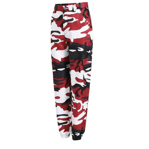 Stamzod Women's Pants Fashion Camouflage Printing Summer Bound Feet Trousers with Pocket Comfy Loose Casual Pants for Women Red XL