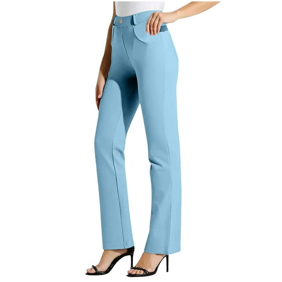 Stamzod Women's Pants Fashion Solid Color Loose Fit Straight Dress Pants Women Officewear Business Casual Pants for Wom Light Blue B S