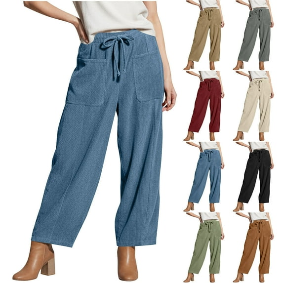 Stamzod Women's Pants Solid Color Elastic Waist Corduroy Sweat Pants with Pockets Casual Straight Work Pants for Men Wine L