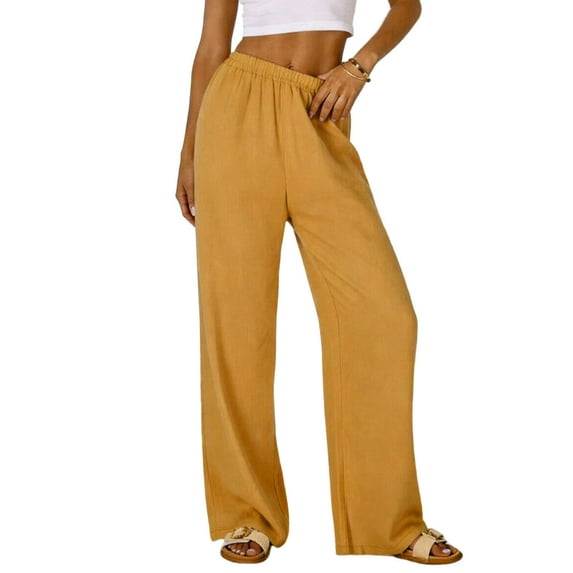Stamzod Women's Pants with Pocket Solid Color Elastic Waist Drawstring Sweatpants Casual Loose Straight Workout Trousers Pants for Women Yellow XL