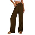 thumbnail image 1 of Stamzod Women's Pants with Pocket Solid Color Elastic Waist Drawstring Sweatpants Casual Loose Straight Workout Trousers Pants for Women Brown S, 1 of 9