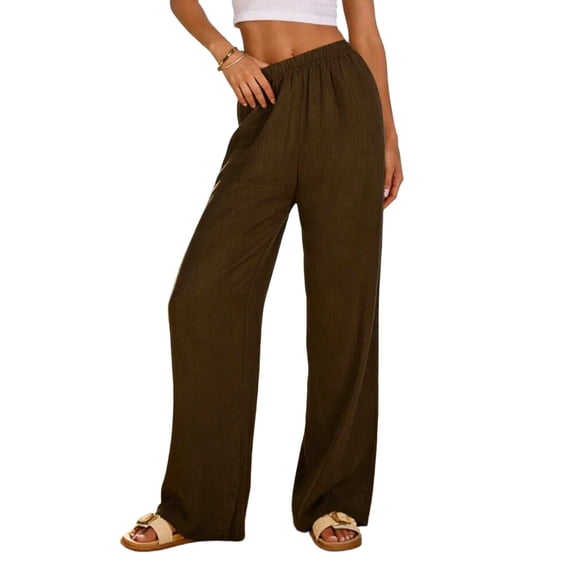 Stamzod Women's Pants with Pocket Solid Color Elastic Waist Drawstring Sweatpants Casual Loose Straight Workout Trousers Pants for Women Brown S