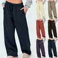 thumbnail image 1 of Stamzod Women's Pants with Pocket Solid Color Elastic Waist Wide Leg Sweatpants Women Casual Athletic Fall Clothes Khaki-5 XL, 1 of 6