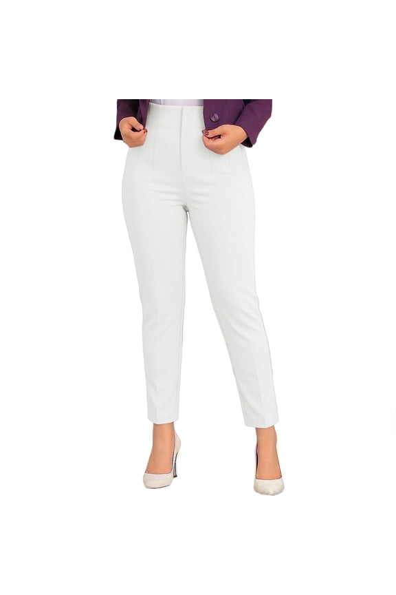 Women's Plus Size Dress Pants Business Casual Cropped Trousers Slim Fit Stretchy Work Pants with Pockets White-5 XXL
