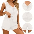 thumbnail image 1 of Stamzod Women's Ruffle Cute Pajamas 2 Piece Lounge Set Women Sleeveless Tops and Shorts Pj Set with Pockets White M, 1 of 8