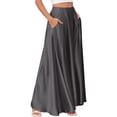 thumbnail image 1 of Stamzod Women's Satin High Waist Hidden Elasticized Waistband Flared Casual A Line Long Skirt with Pocket Dark Gray M, 1 of 2