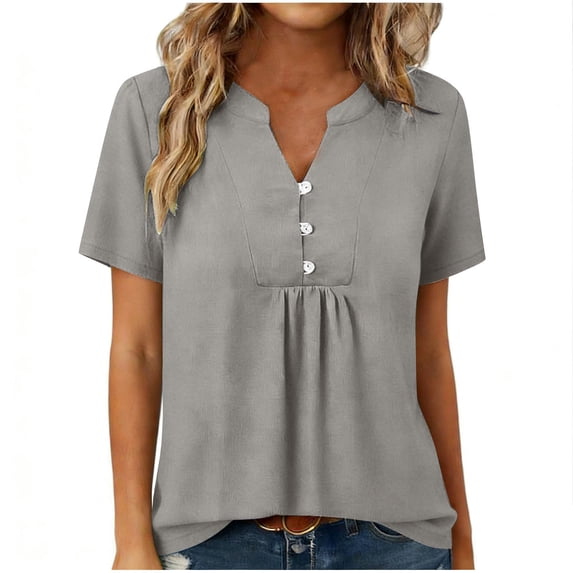 Stamzod Women's Short Sleeve Shirts Business Dressy Summer Tops 2026 Trendy Casual Work Outfits Blouses Gray M