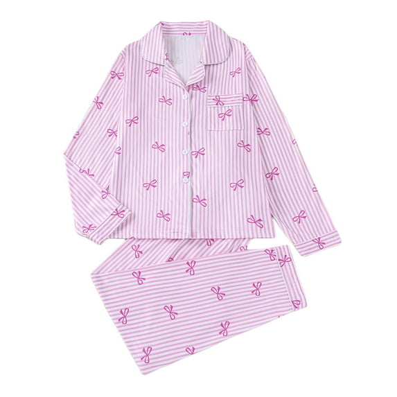 Stamzod Women's Sleepwear Printed Turndown Button Up Shirts Lounge Pants Women Fall Fashion Pajama Set 2 Piece Pink S